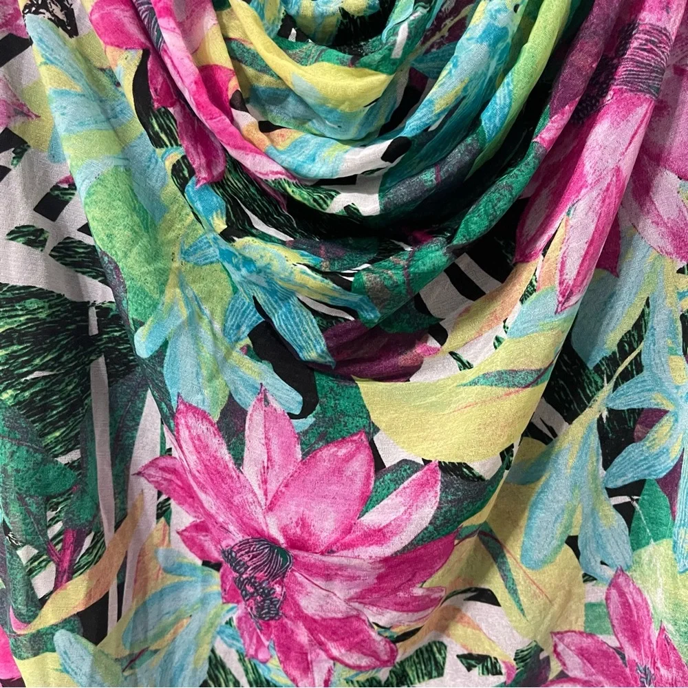 Dana Buchman Tropical Floral Cowl Neck Sleeveless Ruched Blouse Top Large LARGE
